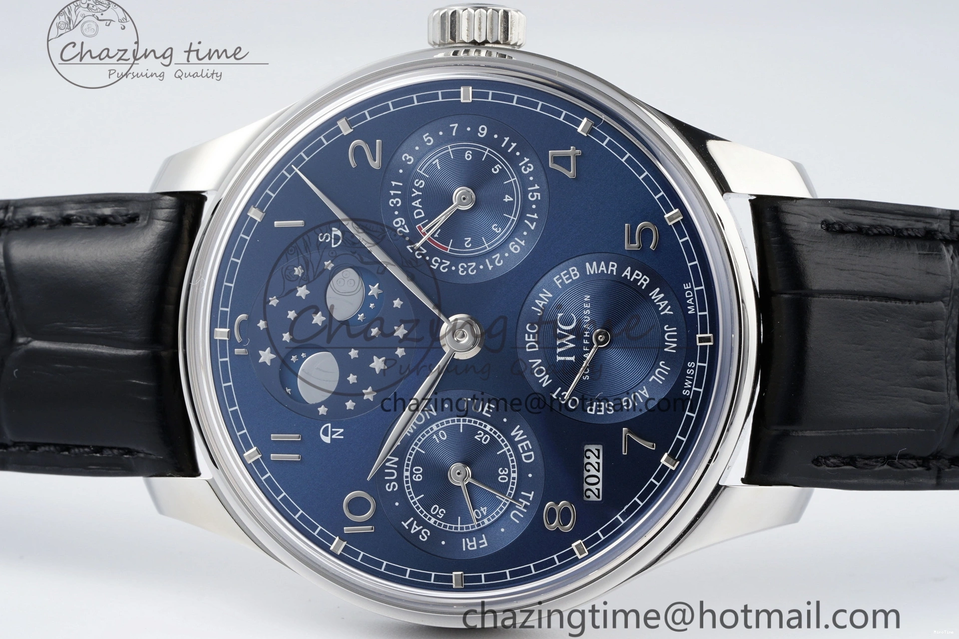 MIROTIME 0323 Bold Portugieser Perpetual Calendar SS 5033 APSF 1:1 Best Edition Blue Dial on Black Leather Strap A52610 Clone 7041